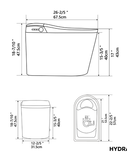 HYDRA-X Japanese Smart Bidet Toilet with Built-In Flush Tank