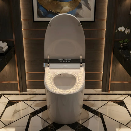 Luxury modern smart toilet with illuminated heated seat in upscale bathroom