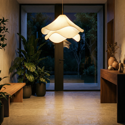 FloraGlow | Elegant Layered Fabric Kitchen Pendant Lighting | 30×30×H60 cm 7