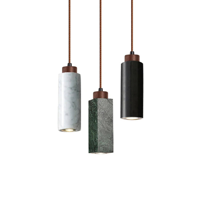 Wabi-Sabi Marble & Wood Pendant Light ⌀65×H185 mm – Minimalist Hanging LED Fixture for Dining & Living Spaces MARO Finer Living - Luxury Home Specialists