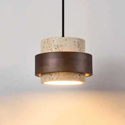 Minimalist Stone and Walnut Wood Pendant Hanging Pendant Light ⌀180 × H125 mm MARO Finer Living - Luxury Home Specialists