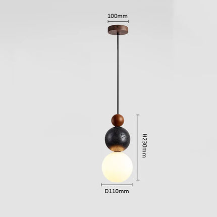Wabi-Sabi Black Stone & Wood Hanging Pendant Light G9 socket ⌀110×H230 mm MARO Finer Living - Luxury Home Specialists