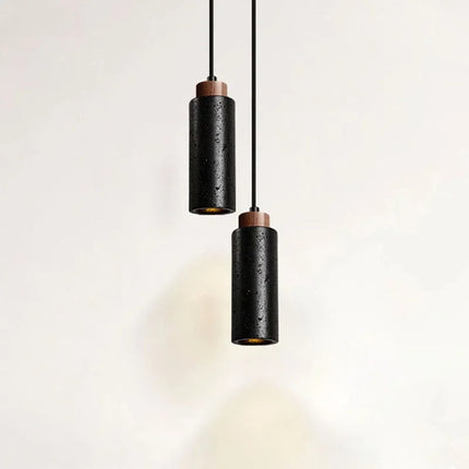 Dining Room Modern Wabi-Sabi Black Stone and Walnut LED Pendant Lamp ⌀65×185 mm MARO Finer Living - Luxury Home Specialists
