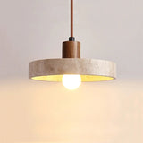 Modern Wabi-Sabi Yellow Travertine and Wood LED Pendant Lamp ⌀210x H110MM MARO Finer Living - Luxury Home Specialists