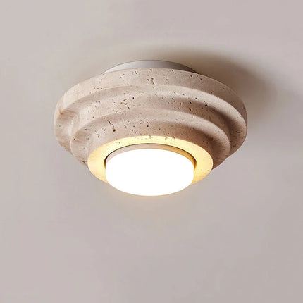 Beige Italian Travertine LED Ceiling Lamp ⌀170×H100 mm MARO Finer Living - Luxury Home Specialists