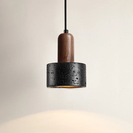 Modern Wabi-Sabi Black Stone and Walnut LED Pendant Lamp ⌀120×H160 mm MARO Finer Living - Luxury Home Specialists