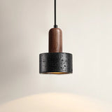 Modern Wabi-Sabi Black Stone and Walnut LED Pendant Lamp ⌀120×H160 mm MARO Finer Living - Luxury Home Specialists