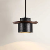 Modern Wabi-Sabi Black Travertine and Wood LED Pendant Lamp ⌀200×H120 mm MARO Finer Living - Luxury Home Specialists