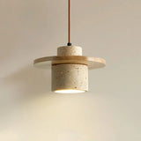 Wabi-Sabi Travertine Stone and Wood Pendant Hanging Light ⌀200 × H120 mm MARO Finer Living - Luxury Home Specialists