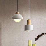 Japanese Wabi-Sabi Cement and Wood LED Pendant Hanging Lamp ⌀120×H180 mm MARO Finer Living - Luxury Home Specialists