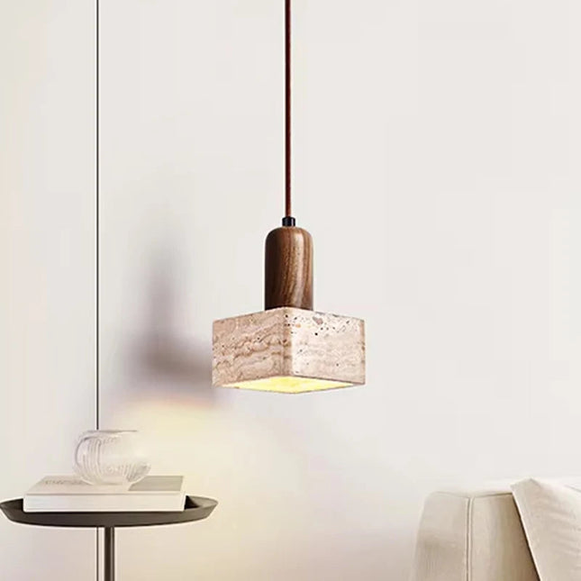 Scandinavian Natural Travertine Stone Pendant Light 120×120×H170 mm MARO Finer Living - Luxury Home Specialists
