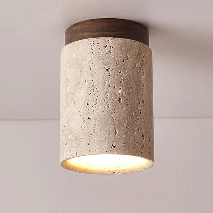 Wabi-Sabi Stone and Wood Travertine LED Ceiling Lamp ⌀110×H160 mm MARO Finer Living - Luxury Home Specialists